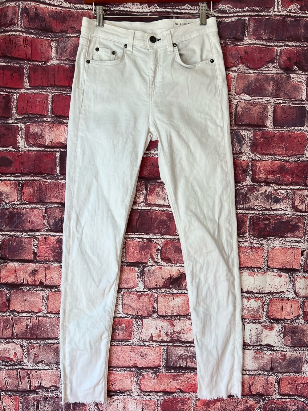Rag & Bone Aged White Skinny Jeans Frayed Raw Hem